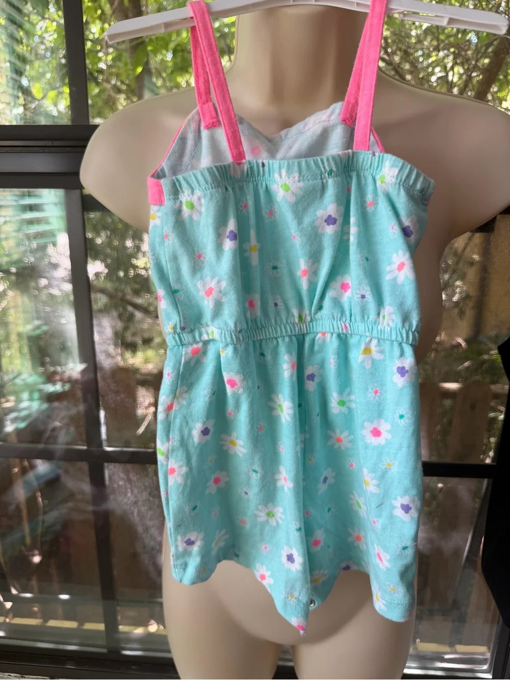 healthtex Aqua Floral Romper with Pink Trim